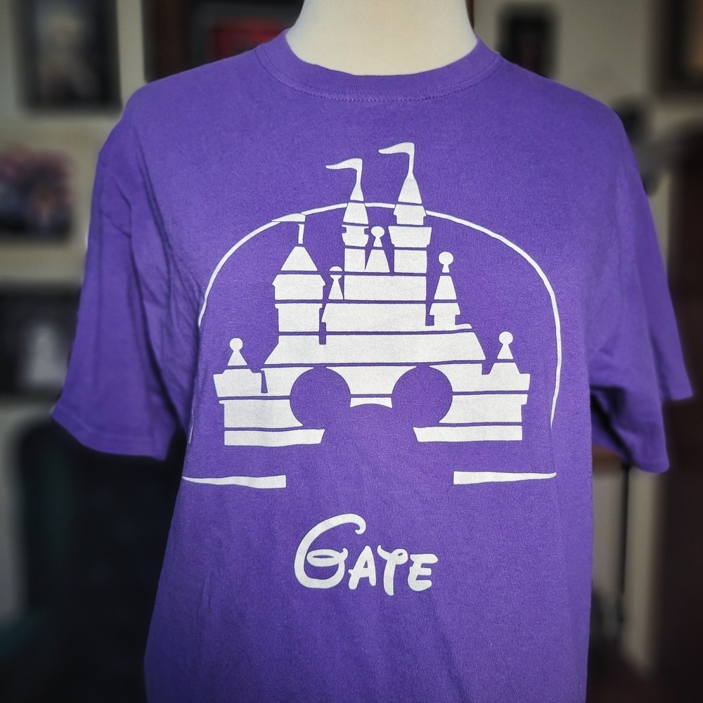 Disney Gate T Shirt Port & Company Purple Castle Mickey Graphic Mens Large L Tee